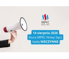 14 sierpnia biura MPEC Nowy Sącz nieczynne